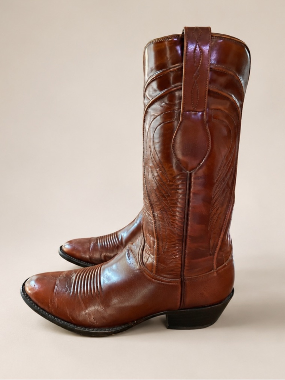 Vintage Lucchese Mens Leather Classic Handmade Goatskin Western Cowboy Boot 9 2E